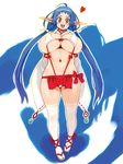  adapted_uniform blue_hair breasts heart huge_breasts midriff mugen_no_fantasia nontraditional_miko panties pointy_ears ryoji_(nomura_ryouji) sandals solo thighhighs torn_clothes twintails underboob underwear yellow_eyes 