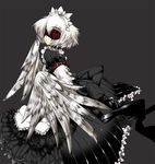  aoguu apron blindfold dress feathered_wings feathers futaba_channel harpy maid maid_headdress monster_girl nijiura_maids short_hair solo white_hair wings yabai 