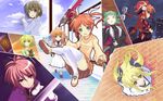  animal_ears arisa_bannings blonde_hair blue_eyes braid brown_eyes brown_hair casual fate_testarossa graf_eisen green_hair levantine looking_up lyrical_nanoha mahou_shoujo_lyrical_nanoha mahou_shoujo_lyrical_nanoha_a's multiple_girls raising_heart satou_takeshi school_uniform seishou_elementary_school_uniform shamal signum skirt sleeping sword tail takamachi_nanoha thighhighs tome_of_the_night_sky twin_braids twintails vita wallpaper weapon yagami_hayate yellow_eyes 