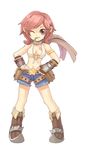  artist_request breasts cleavage highres medium_breasts midriff mouth_hold one_eye_closed pink_eyes pink_hair ragnarok_online short_hair shorts solo tattoo whitesmith 