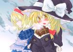  alice_margatroid bad_id bad_pixiv_id blonde_hair bow cold hair_bow hairband hat kirisame_marisa mittens multiple_girls myama scarf short_hair touhou witch_hat yellow_eyes 