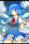  blue_eyes blue_hair blush bow breasts cirno hair_bow large_breasts ribbon sasoribi-dekine solo touhou wings 