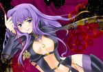  alternate_hair_color blue_eyes breasts cape cleavage jewelry large_breasts long_hair macross macross_frontier macross_frontier:_itsuwari_no_utahime patoto pendant purple_hair sheryl_nome solo thighhighs 