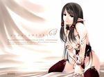  bad_id bad_pixiv_id black_hair breasts cleavage earrings elf jewelry lips medium_breasts nail_polish original pointy_ears red_eyes red_nails sitting solo sumomo_kpa thighhighs wallpaper 