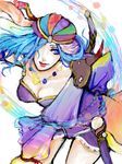  1girl bandana bandanna blue_eyes blue_hair breasts cleavage female final_fantasy final_fantasy_ii hair_over_one_eye jewelry k_ta leila long_hair necklace shoulder_pads solo white_background 