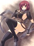  abu armor black_legwear blue_eyes blush boots breasts covered_nipples elbow_gloves fingerless_gloves gloves large_breasts legs nel_zelpher ninja panties pantyshot red_hair scarf sideboob solo star_ocean star_ocean_till_the_end_of_time thigh_boots thighhighs underwear white_panties 