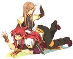  1girl bad_id bad_pixiv_id brown_hair closed_eyes fang gloves green_eyes long_hair luke_fon_fabre red_hair spanking taki_(nakochan) tales_of_(series) tales_of_the_abyss tear_grants 