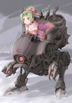  blue_eyes cape detached_sleeves final_fantasy final_fantasy_vi green_hair long_hair magitek_armor mecha pink_ribbon ponytail ribbon riding rudolph_(artist) tiara tina_branford 