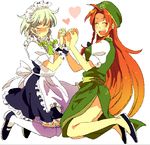  bad_id bad_pixiv_id blush braid hat heart hira_(meteoric) hong_meiling izayoi_sakuya long_hair maid multiple_girls touhou twin_braids very_long_hair yuri 