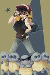  baseball_cap black_hair brown_eyes fingerless_gloves funny_glasses gen_1_pokemon glasses gloves hat highres jikei kamina_shades male_focus one_eye_closed open_mouth parody pikachu pokemon pokemon_(anime) pokemon_(creature) satoshi_(pokemon) smile squirtle squirtle_squad sunglasses 