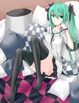  aqua_eyes aqua_hair bad_feet bad_id bad_pixiv_id bed hair_ornament hatsune_miku legs long_hair pillow skirt solo thighhighs umeo_retto vocaloid world_is_mine_(vocaloid) 