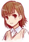  brown_eyes brown_hair face ha-ru misaka_mikoto school_uniform short_hair solo sweater_vest to_aru_kagaku_no_railgun to_aru_majutsu_no_index vest 