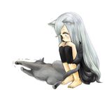  animal_ears barefoot cat cat_ears copyright_request feet grey_eyes grey_hair leg_hug long_hair michi_ta_(masquerade) sitting squatting stretch 