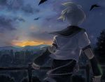  bird blonde_hair kagamine_len male_focus rakug scenery shorts sky solo sunset vocaloid 