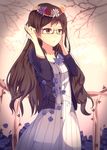  bad_id bad_pixiv_id bespectacled brown_eyes brown_hair flower glasses head_wreath idolmaster idolmaster_million_live! kitazawa_shiho long_hair shimashima solo 