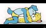  anthro canine cheetah clothing dog duo eyes_closed feline iztli kissing male male/male mammal moof_(character) salmy straddling underwear 