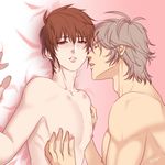  gradient gradient_background multiple_boys nipple nipple_play nipples open_mouth spit yaoi 