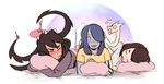  3girls carol_(skullgirls) filia_(skullgirls) gradient gradient_background leviathan_(skullgirls) multiple_girls painwheel_(skullgirls) samson_(skullgirls) skullgirls sleeping squigly_(skullgirls) zombie 