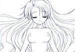  breasts closed_eyes facing_viewer highres lineart long_hair monochrome nipples nude solo tanihara_natsuki upper_body 