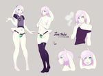  2015 anthro badge bare_shoulder bulge cigarette clothed clothing floppy_ears fur girly green_eyes grey_background hair half-dressed lagomorph legwear male mammal multiple_poses navel navel_piercing nedoiko one_eye_closed panties piercing pink_hair pose rabbit shirt simple_background smile smoking solo thigh_highs tongue tongue_out tongue_piercing topless underwear vest white_fur wide_hips wink zack_(thezackrabbit) 