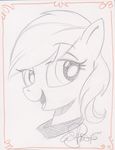  2015 andy_price fan_character female looking_at_viewer monochome my_little_pony portrait reppy sketch smile solo 