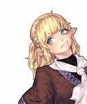  blonde_hair clenched_teeth face fangs gengoroumaru_(ambidextrous) green_eyes looking_up mizuhashi_parsee pointy_ears scarf scowl shirt short_hair short_sleeves simple_background solo teeth touhou turtleneck upper_body vest white_background 