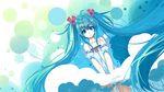  baisi_shaonian blue_eyes blue_hair dress hatsune_miku highres long_hair looking_at_viewer open_mouth solo twintails very_long_hair vocaloid white_dress 