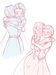  anna_(frozen) elsa_(frozen) frozen_(disney) highres hug monochrome multiple_girls nyamo siblings sisters 