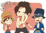  3boys brothers male_focus monkey_d_luffy multiple_boys one_piece portgas_d_ace sabo_(one_piece) siblings simple_background 