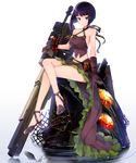  bare_shoulders black_hair breasts crossed_legs full_body gloves god_eater god_eater_burst medium_breasts short_hair solo tachibana_sakuya_(god_eater) transparent_background transpot_nonoko weapon 