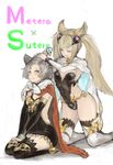  adjusting_hair animal_ears black_dress black_legwear blonde_hair blush bracelet breasts character_name cleavage dress erune fox_ears granblue_fantasy grey_eyes grey_hair hair_ornament hand_in_another's_hair highres jewelry kneeling leotard long_hair looking_at_another metera_(granblue_fantasy) multiple_girls n9+ open_mouth over-kneehighs short_dress siblings sidelocks simple_background sisters sitting small_breasts sutera_(granblue_fantasy) teeth thighhighs twintails wariza wavy_mouth white_background white_legwear zettai_ryouiki 