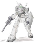  artist_request gm_ii gun gundam gundam_side_story:_rise_from_the_ashes mecha monochrome no_humans shield simple_background solo weapon zeta_gundam 