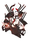  absurdres air_defense_hime anchor bad_id bad_pixiv_id black_footwear black_gloves boots breasts cannon chain fedsnk full_body gloves hairband highres horns kantai_collection knee_boots large_breasts long_hair looking_at_viewer mecha_musume parted_lips red_eyes shinkaisei-kan simple_background smile solo thigh_strap torn_clothes tsurime turret underboob white_background white_hair 