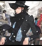 arsene_lupin_iii cigarette formal hat ishikawa_goemon_xiii jacket jigen_daisuke lupin_iii male_focus multiple_boys necktie red_jacket scarf smoking snow suit toujou_sakana 