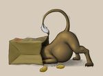  2014 ambiguous_gender ass_up belly bent_over big_belly brown_fur chicken_nuggets claws eating feline food fur lion mammal mcdonalds paper_bag pawpads paws raised_tail rorix simple_background solo toe_claws 