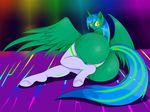  2015 anthro big_butt butt clothed clothing dock equine fan_character female fluoresca_neon hair hi_res horn huge_butt legwear long_hair lying mammal multicolored_hair my_little_pony on_side panties smile solo suirano thigh_highs two_tone_hair underwear winged_unicorn wings 