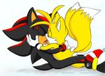  clothing eyes_closed fakerface footwear gloves kissing male male/male miles_prower shadow_the_hedgehog shoes sonic_(series) 