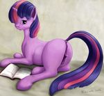  2015 anus book equine female friendship_is_magic grey_background hair hooves horn horse inside looking_at_viewer looking_back mammal multicolored_hair my_little_pony open_mouth pony purple_hair purple_skin pussy simple_background smile solo teats twilight_sparkle_(mlp) two_tone_hair winternachts 