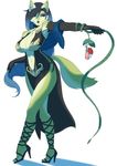  absurd_res anthro black_hair blue_eyes blue_hair breasts cakewasgood canine cleavage clothed clothing female flower fox hair hi_res high_heels long_hair mammal multicolored_hair navel plant pose simple_background skimpy smile solo standing two_tone_hair voluptuous whip 