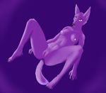  2015 abstract_background anthro anus big_ears breasts butt canine clitoris eager excited facelessmaker female fur hair heterochromia highlights legs_up lying mammal multicolored_fur multicolored_hair navel nipples nude on_back pink_nipples purple_hair pussy simple_background smile starlight thick_tail waiting wolf 