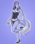  angrboda blue_hair canine corset female fox hair high_heels mammal rubber simple_background solo thing transgeder 