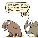  cartoon duo elephant grass mammal noob_the_loser simple_background speech_bubble text trunk white_background 