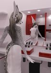  3d angry_cat anthro breasts feline female long_ears mammal mara mirror nipples nude pussy smile solo 