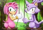  amy_rose bbmbbf blaze_the_cat blush breasts butt cat cum erect_nipples exhibitionism feline female forest gem hairband hedgehog inviting mammal mobius_unleashed nipples palcomix palcomix_vip public pussy sonic_(series) swingset tree wet 
