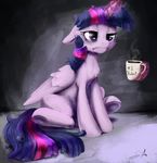  2015 absurd_res beverage coffee cup equine female feral food friendship_is_magic grumpy hi_res horn mammal my_little_pony silfoe solo twilight_sparkle_(mlp) winged_unicorn wings 