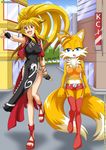  animal_humanoid bbmbbf blonde_hair bracelet breasts camisole canine clothing crossgender dress female fingerless_gloves footwear fox gloves hair human humanoid jacket jewelry legwear mammal miles_prower mobius_unleashed palcomix sandals shopping_district shorts sonic_(series) stockings street xiaomu 