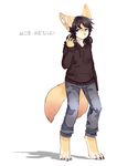  blue_eyes canine claws clothing digitigrade eyewear fennec fireflufferz fox glasses headphones hoodie jeans mammal multiple_tails 