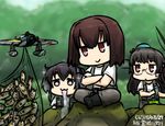  :3 aircraft airplane beret black_hair brown_eyes brown_hair choukai_(kantai_collection) crossed_arms dated drooling fish fishing_net glasses hamu_koutarou hat hyuuga_(kantai_collection) indian_style kantai_collection long_hair multiple_girls short_hair sitting sparkle tokitsukaze_(kantai_collection) translated 