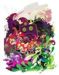  absurdres commander_atarime denchinamazu goggles green_hair green_sclera hat hero_shot_(splatoon) highres inkling inoue_seita multiple_girls octarian octoball octocopter octotrooper official_art orange_eyes paint_splatter peaked_cap red_hair scuba_gear sidelocks splatoon_(series) splatoon_1 squidbeak_splatoon takozonesu tentacle_hair v 