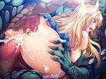  1girl anal ass bare_shoulders blonde_hair blue_eyes blue_skirt breasts censored cum cum_in_ass cum_in_pussy double_penetration female game_cg long_hair lusterise monsters_raid nipples open_mouth panties pink_panties pussy serika_norutoria skirt straight_hair tear tears torn_clothes underwear 